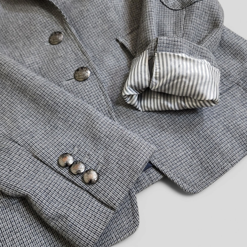 Banana Republic Italian Fabric Blazer Size 2 Grey Houndstooth Elbow Patch Jacket - Picture 5 of 12